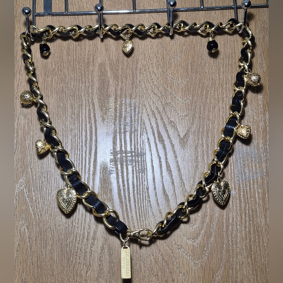 The Limited Vtg Italy Black Leather Chain Belt W/Gold Hearted-Beaded Charms 37" - Picture 6 of 16